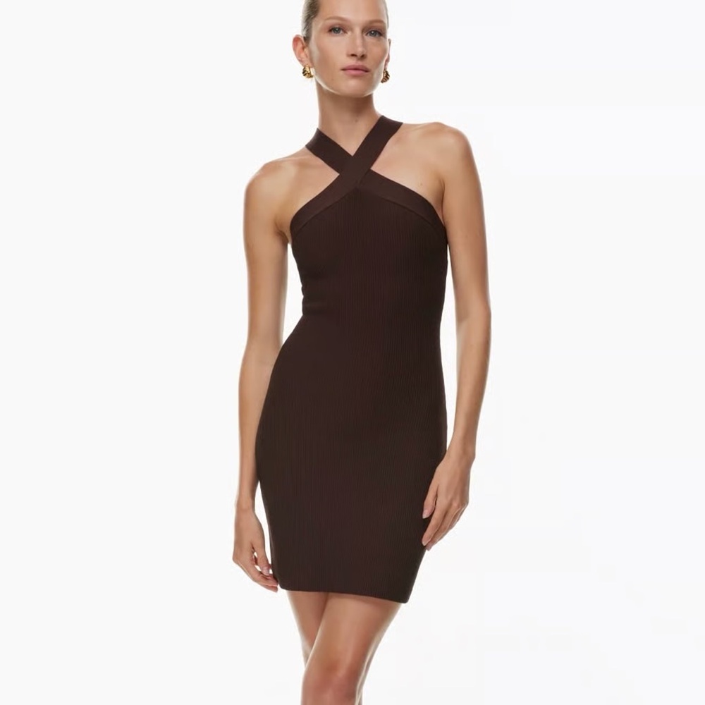 Babaton Knit Halter Sculpt Brown Dress